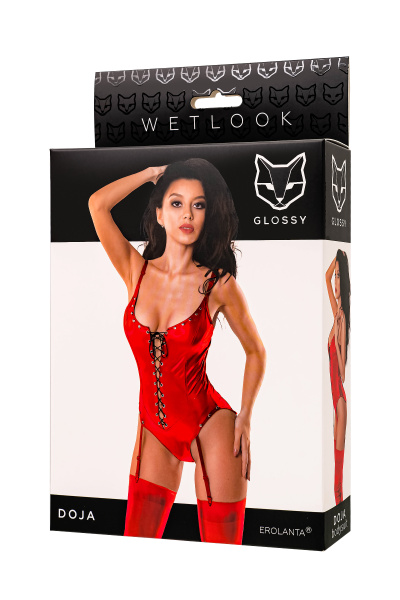 Боди Glossy Doja из материала Wetlook, красный, S